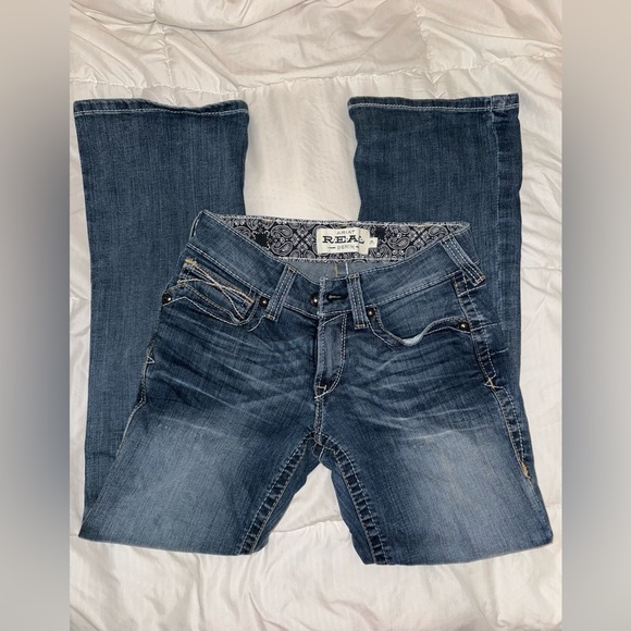 R.E.A.L. Mid Rise Stretch Whipstitch Boot Cut Jean size 27S - Picture 4 of 7